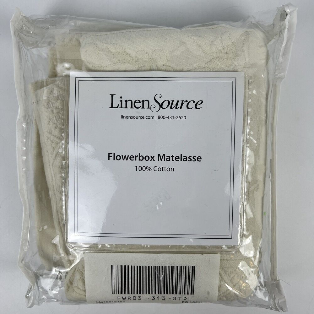 Linen Source Matelasse Pillow Sham Flowerbox Textured Print‎ Ecru Cream Standard